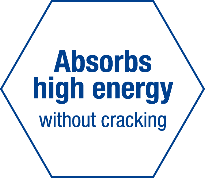 Absorbs high energy without cracking